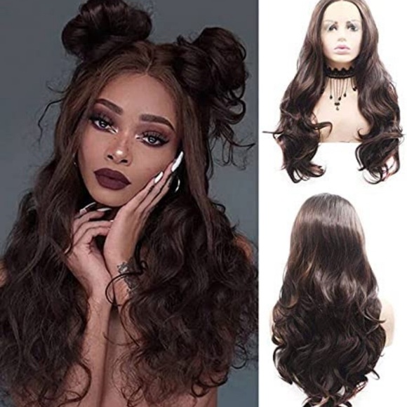 22” Dark Brown BODY WAVY LaceFront Wig NEW